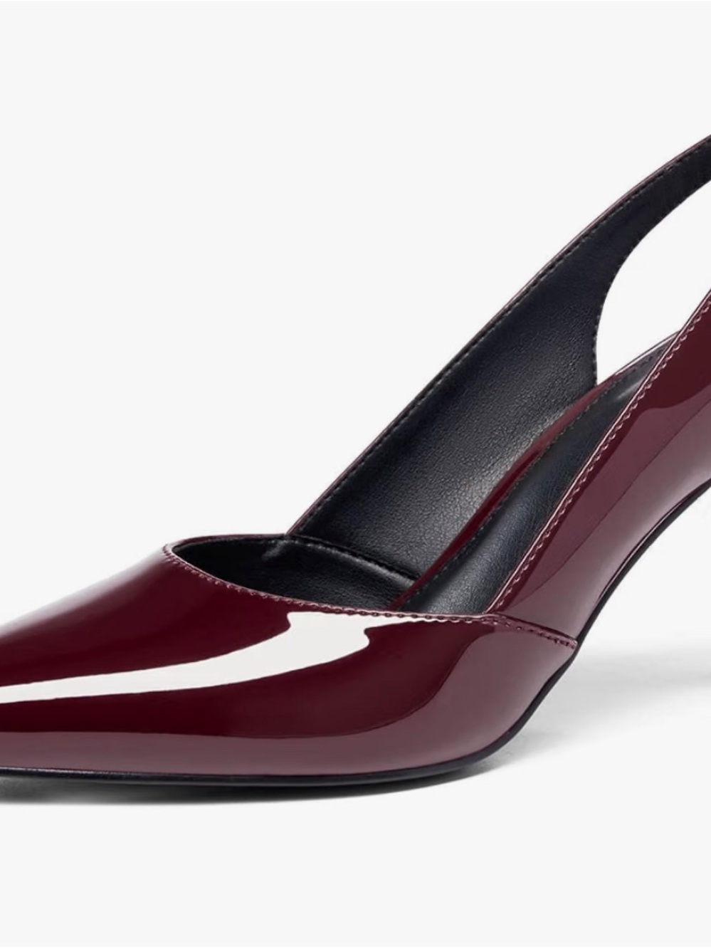 Women's Pointed Patent Slingback Kitten Pump in Burgundy